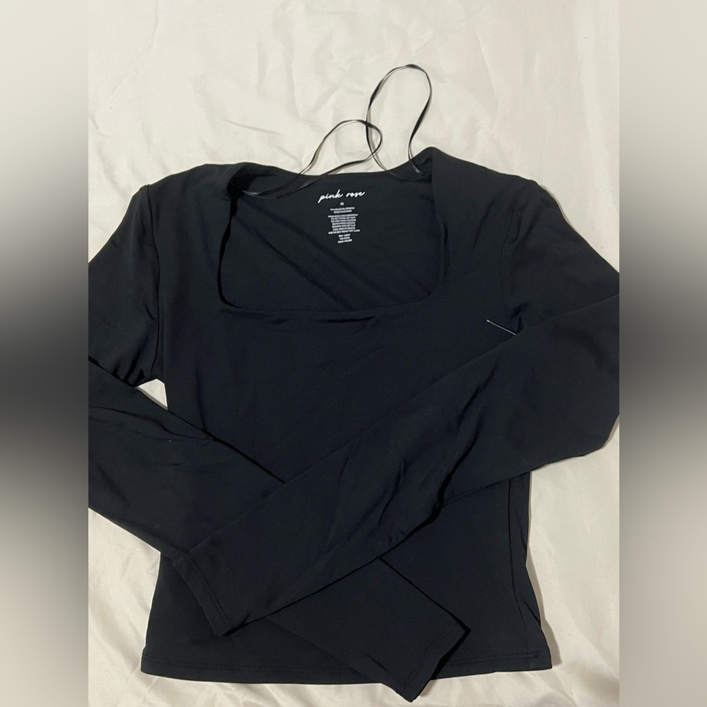 Black square neck, long sleeve top